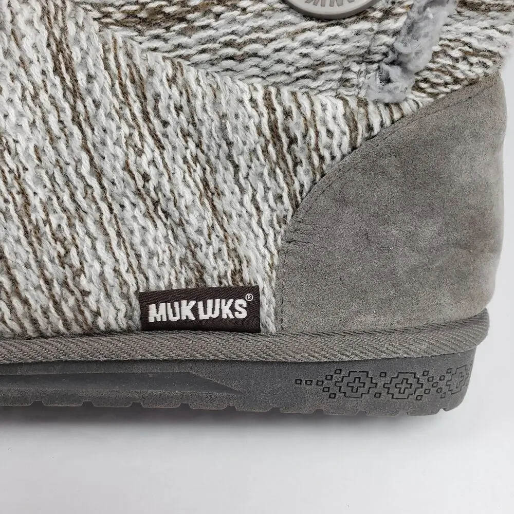 Muk Luks Liza Womens Size 9 Gray Knit Pull On Side Buttons Casual Slipper Boots